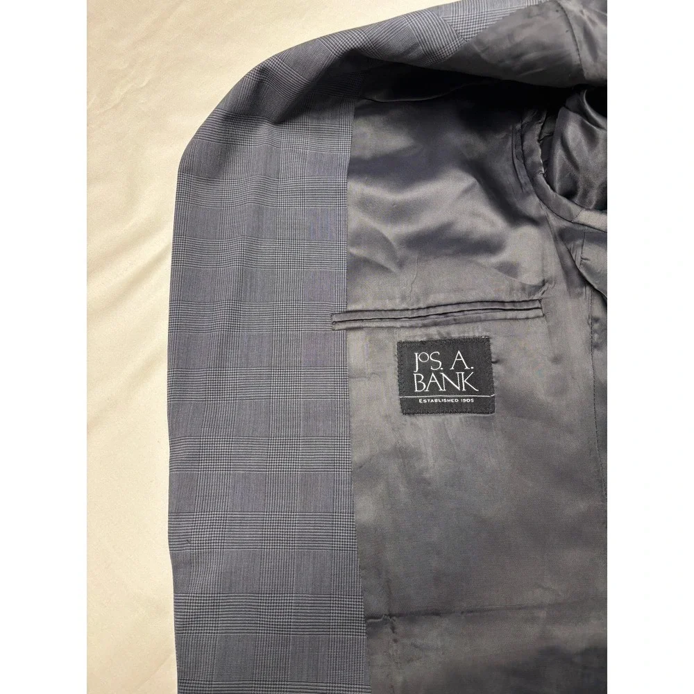 Jos. A. Bank Mens 42L Grey Glen Plaid 100% Wool 2 Piece Suit Blazer W36‎ L31